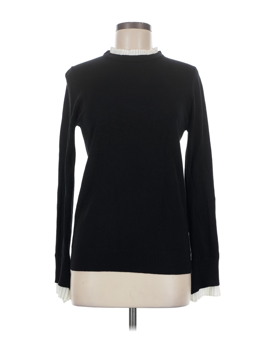 VILA MILANO Black and White Ruffle Neck Wool Blend Sweater Top XL